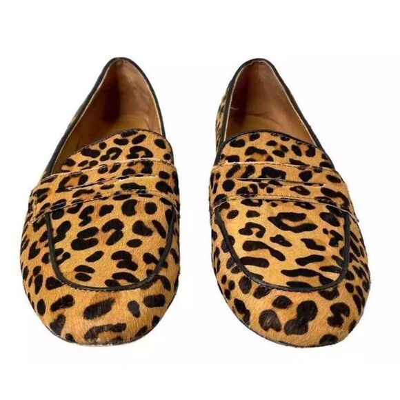 J. Crew 7.5 Calf Hair Penny Loafers Animal Print Cheetah Leopard Closet Staple - Picture 3 of 11